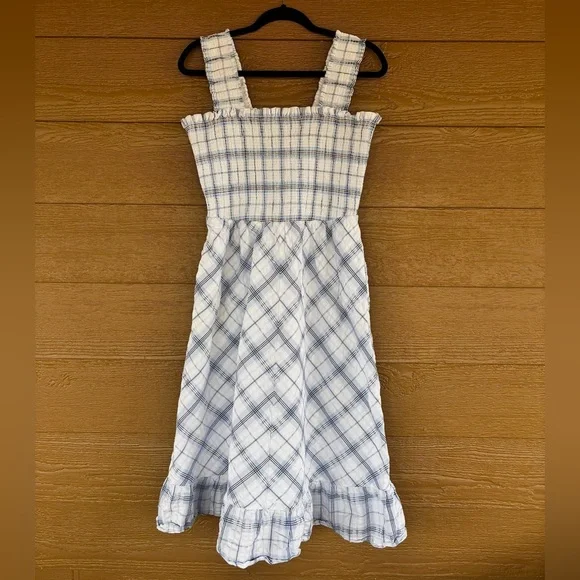 Eliza J 100% Cotton Blue and White Plaid Smocked Strap Dress -Sz 14 - Picture 1 of 5